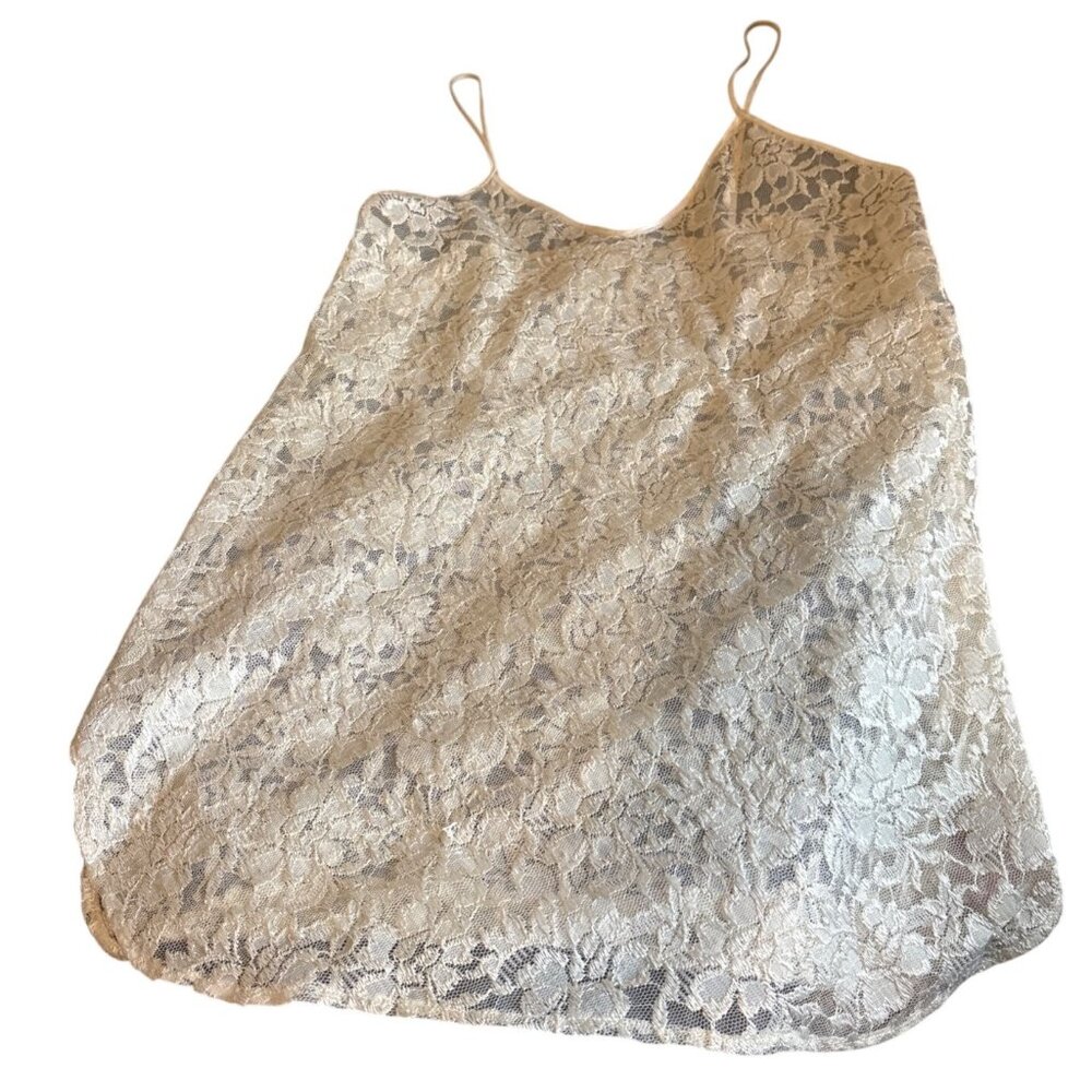 ALEXANDRIA NICOLE Vintage Ivory Short Floral Lace Nightgown Chemise Size Large